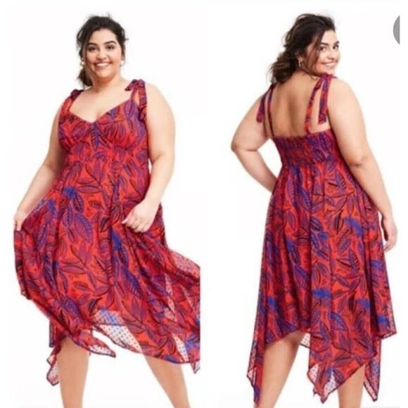 ALEXIS for TARGET | red & blue lightweight v neck maxi tropical leaf tie summer - Picture 1 of 15